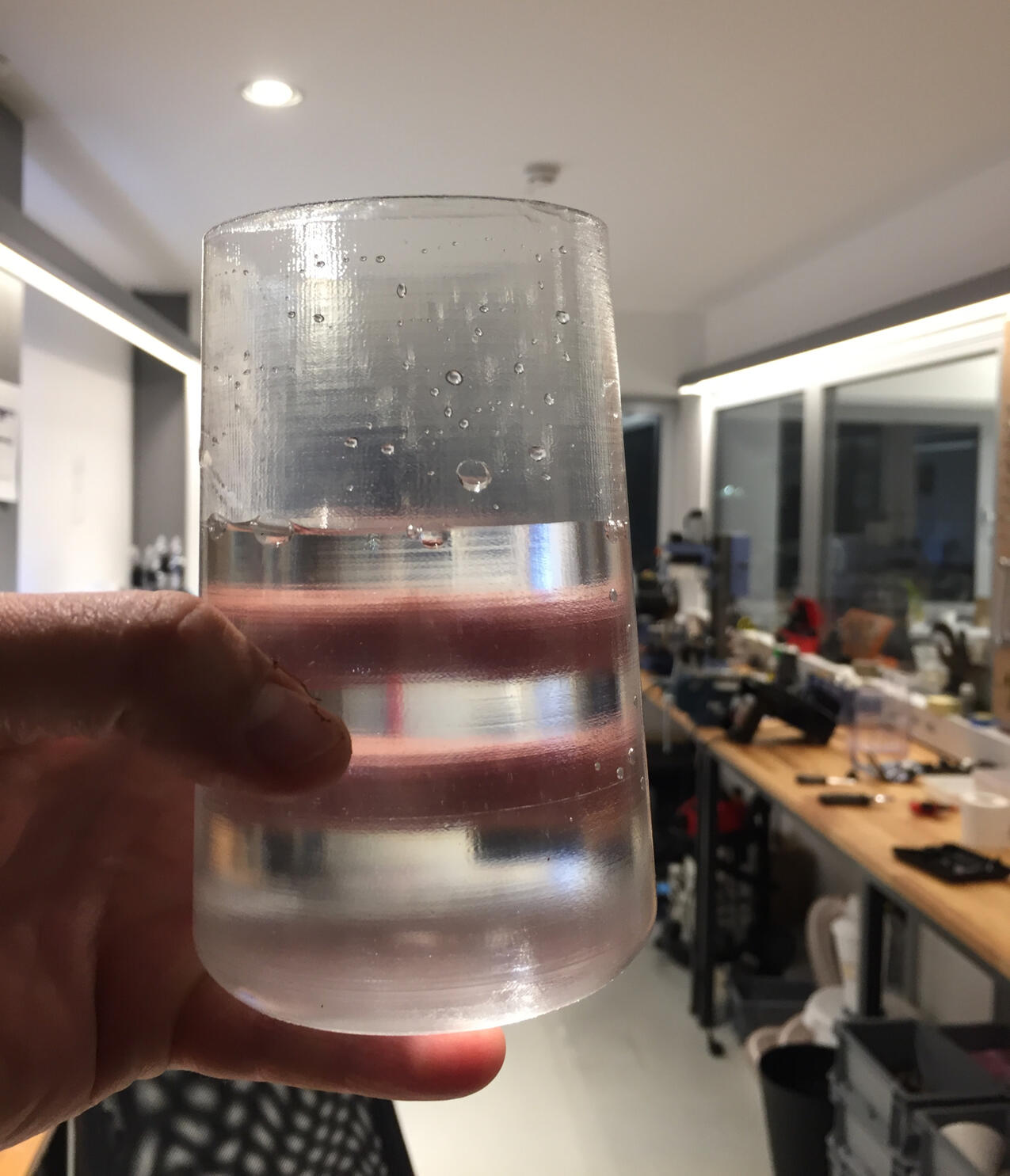 Transparent water vessel printed in transparent PC
